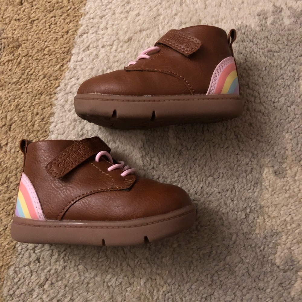 Carter's First Walker Shoes Cecelia Boots Brown  Rainbow Sz 3.5 Baby EUC!